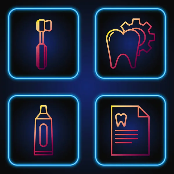 Zestaw linii Clipboard z kartą dentystyczną, Tubka pasty do zębów, szczoteczka do zębów i zabiegu leczenia zębów. Ikony kolorów gradientu. Wektor — Wektor stockowy