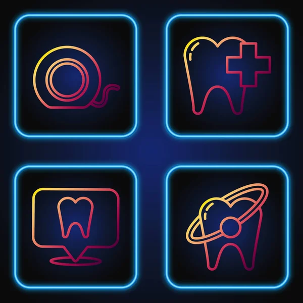 Set line Tooth whitening concept, Dental clinic location, Dental floss and Dental clinic for dental care tooth. Gradient color icons. Vector — Stockový vektor