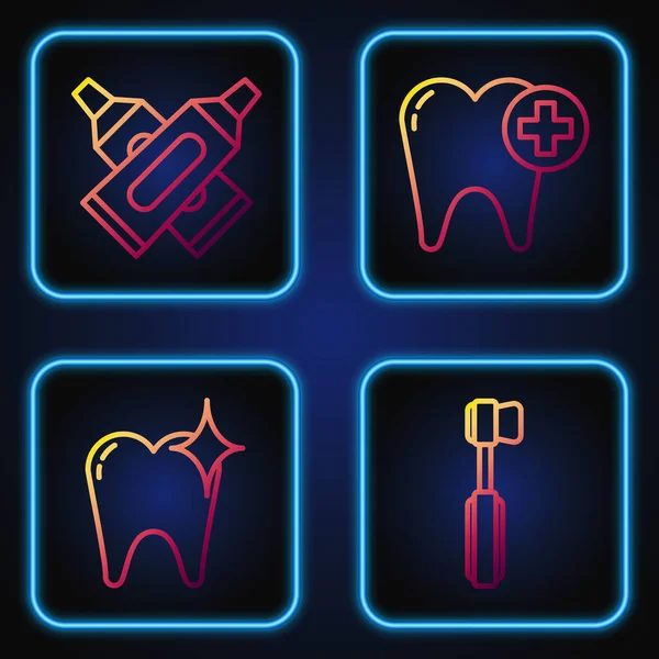 Set line Toothbrush, Tooth whitening concept, Crossed tube of toothpaste and Tooth. Gradient color icons. Vector — Stockový vektor