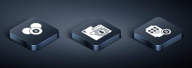 Isometric bilardo bilardo bilardo topu, online slot makinesi, kumarhane çipi ve iskambil ikonu kur. Vektör