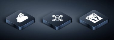 Isometric Gökkuşağını bulutlu ayarla, Aziz Patricks gününü takvim ve Kelt ikonuyla. Vektör