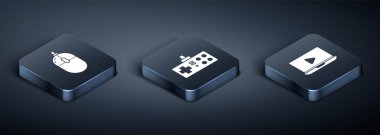 Isometric Bilgisayar faresi, Online oyun videosu ve Gamepad simgesini ayarla. Vektör