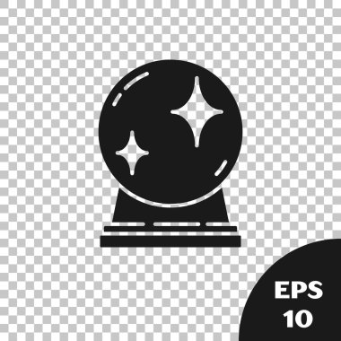 Kara Büyü topu simgesi şeffaf arka planda izole. Kristal top. Vektör İllüstrasyonu