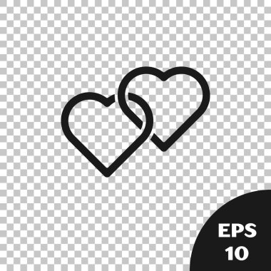 Black Two Linked Hearts simgesi şeffaf arkaplanda izole edildi. Romantik sembol, bağlanma, tutku ve düğün. Mutlu Kadın Günleri. Vektör İllüstrasyonu
