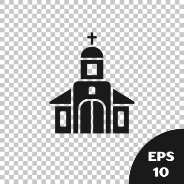 Siyah Kilise bina simgesi şeffaf arka plan üzerinde izole. Hıristiyan Kilisesi. Kilise dini. Vektör İllüstrasyonu