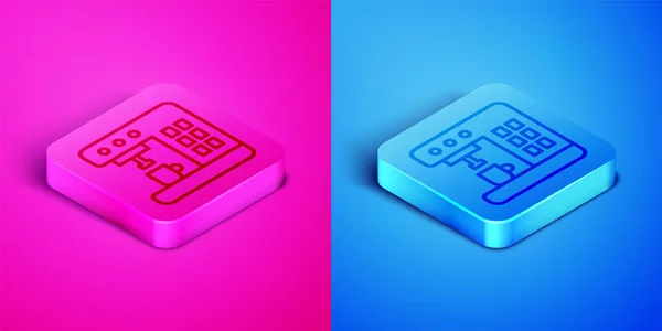 Isometric line Coffee machine icon isolated on pink and blue background. Square button. Vector Illustration — Stock Vector