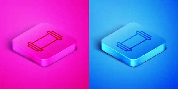 Línea isométrica Icono de tubo metálico de la industria aislado sobre fondo rosa y azul. Botón cuadrado. Ilustración vectorial — Vector de stock