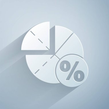 Kağıt kesiği Grafik, çizelge, grafik, diyagram, bilgi, gri arkaplanda izole edilmiş pasta grafik simgesi. Kağıt sanatı tarzı. Vektör İllüstrasyonu