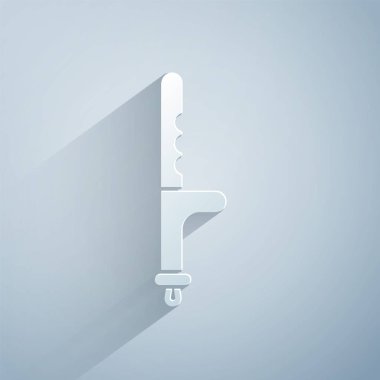 Kağıt kesiği Gri arka planda polis kauçuk çubuk ikonu izole. Kauçuk copu. Polis yarasası. Polis ekipmanları. Kağıt sanatı tarzı. Vektör İllüstrasyonu