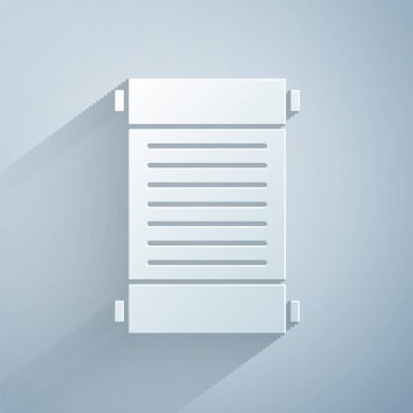 Kağıt kesiği Kararname, kağıt, parşömen, parşömen simgesi gri arkaplanda izole edilmiş. Kağıt sanatı tarzı. Vektör İllüstrasyonu