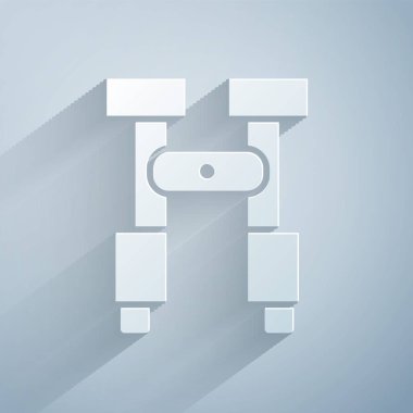 Kağıt kesiği Dürbün simgesi gri arkaplanda izole edilmiş. Yazılım işareti bul. Casus ekipman sembolü. Kağıt sanatı tarzı. Vektör İllüstrasyonu