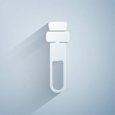 Gri arka planda izole edilmiş aşk iksiri ikonu içeren kağıt kesiği şişesi. Sevgililer Günü sembolü. Kağıt sanatı tarzı. Vektör İllüstrasyonu