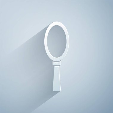 Kağıt kesiği Gri arkaplanda sihirli el aynası simgesi izole. Kağıt sanatı tarzı. Vektör İllüstrasyonu