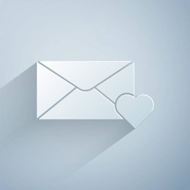 Kağıt, Zarfı 8 Mart 'ta gri arkaplanda izole edilmiş bir simgeyle kesti. Mesaj aşkım. Aşk ve romantizm mektubu. Uluslararası Mutlu Kadınlar Günü. Kağıt sanatı tarzı. Vektör İllüstrasyonu