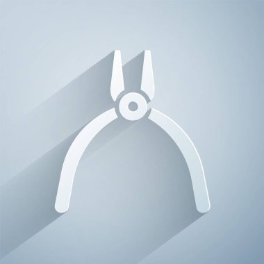 Kağıt kesiği pense araç simgesi gri arkaplanda izole edildi. Pense endüstriyel mekanik su tesisatında çalışıyor. Kağıt sanatı tarzı. Vektör İllüstrasyonu