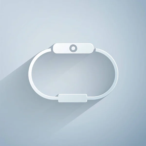 Иконка Smartwatch вырезана из бумаги на сером фоне. Бумажный стиль. Векторная миграция — стоковый вектор