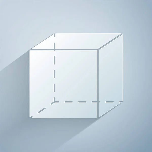 Corte de papel Figura geométrica Icono de cubo aislado sobre fondo gris. Forma abstracta. Adorno geométrico. Estilo de arte de papel. Ilustración vectorial — Archivo Imágenes Vectoriales