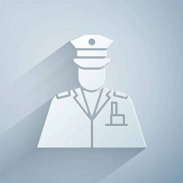 Ikona policjanta odizolowanego na szarym tle. Papier w stylu sztuki. Ilustracja wektora — Wektor stockowy