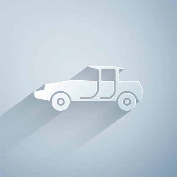 Corte de papel Icono del coche aislado sobre fondo gris. Estilo de arte de papel. Ilustración vectorial — Archivo Imágenes Vectoriales