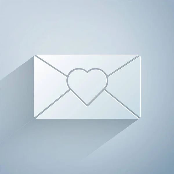 Kağıt, Zarfı 8 Mart 'ta gri arkaplanda izole edilmiş bir simgeyle kesti. Mesaj aşkım. Aşk ve romantizm mektubu. Uluslararası Mutlu Kadınlar Günü. Kağıt sanatı tarzı. Vektör İllüstrasyonu — Stok Vektör