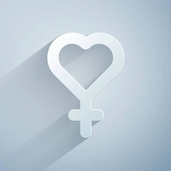 Papiergeschnittenes weibliches Gender-Symbol auf grauem Hintergrund. Venussymbol. das Symbol für einen weiblichen Organismus oder eine Frau. Papierkunst. Vektorillustration — Stockvektor