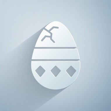 Kağıt kesiği yumurta ikonu gri arka planda izole edilmiş. Mutlu Paskalyalar. Kağıt sanatı tarzı. Vektör İllüstrasyonu