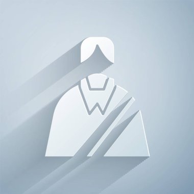 Kağıt kesiği, gri arka planda izole edilmiş İsa 'nın simgesi. Kağıt sanatı tarzı. Vektör İllüstrasyonu