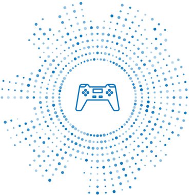 Mavi çizgi Gamepad simgesi beyaz arkaplanda izole edildi. Oyun kontrolörü. Soyut çember rastgele noktalar. Vektör İllüstrasyonu