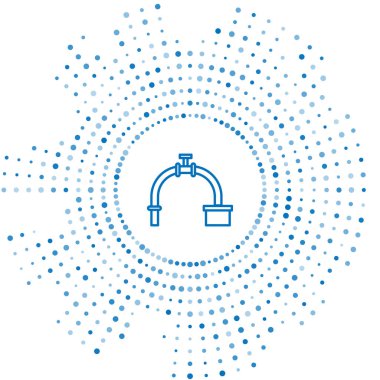 Mavi çizgi endüstrisi metalik boru ve kapakçık ikonu beyaz arka planda izole edildi. Soyut çember rastgele noktalar. Vektör İllüstrasyonu