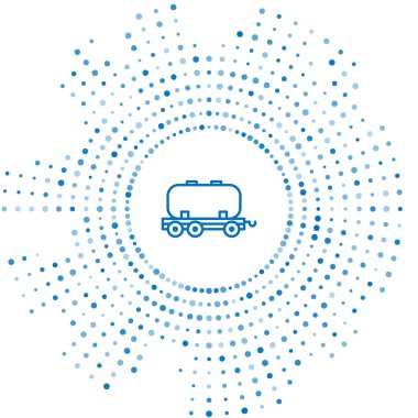 Mavi hat Petrol Sarnıç ikonu beyaz arka planda izole edildi. Tren vagonundaki petrol tankı. Demiryolu nakliyesi. Petrol endüstrisi. Soyut çember rastgele noktalar. Vektör İllüstrasyonu