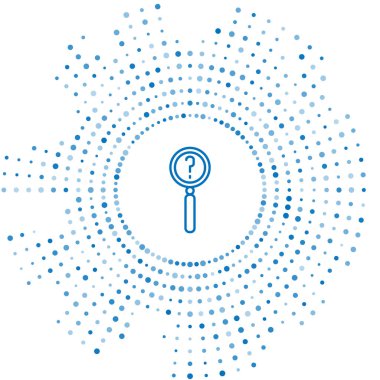 Beyaz zemin üzerinde arama simgesi olan mavi çizgi büyüteç. Dedektif araştırıyor. Soyut çember rastgele noktalar. Vektör İllüstrasyonu