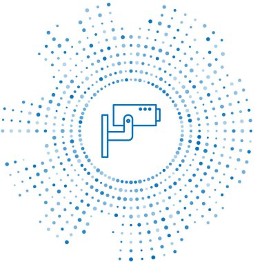 Mavi çizgi güvenlik kamerası simgesi beyaz arkaplanda izole edildi. Soyut çember rastgele noktalar. Vektör İllüstrasyonu