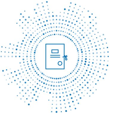 Mavi çizgi dava kağıdı simgesi beyaz arkaplanda izole edildi. Soyut çember rastgele noktalar. Vektör İllüstrasyonu