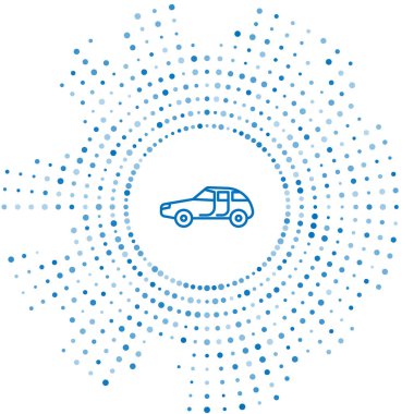 Mavi çizgi araba simgesi beyaz arkaplanda izole edildi. Soyut çember rastgele noktalar. Vektör İllüstrasyonu