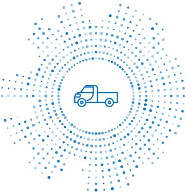 Mavi çizgi kamyonet ikonu beyaz arka planda izole edildi. Soyut çember rastgele noktalar. Vektör İllüstrasyonu