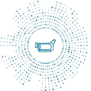 Mavi çizgi Sinema kamera simgesi beyaz arka plan üzerinde izole. Video kamera. Film tabelası. Film projektörü. Soyut daire rasgele nokta. Vektör İllüstrasyonu