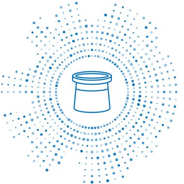 Mavi çizgi sihirbaz şapkası simgesi beyaz arkaplanda izole edildi. Sihir numarası. Gizemli eğlence konsepti. Soyut çember rastgele noktalar. Vektör İllüstrasyonu