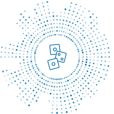 Mavi çizgi Oyun zar simgesi beyaz arkaplanda izole edildi. Kumarhane kumarı. Soyut çember rastgele noktalar. Vektör İllüstrasyonu