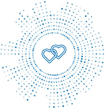 Mavi çizgi İki Bağlı Kalpler simgesi beyaz arkaplanda izole edildi. Romantik sembol, bağlanma, tutku ve düğün. Mutlu Kadın Günleri. Soyut çember rastgele noktalar. Vektör İllüstrasyonu
