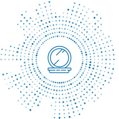 Mavi çizgi makyaj tozu ve beyaz arka planda izole edilmiş ayna ikonu. 8 Mart. Uluslararası Mutlu Kadınlar Günü. Soyut çember rastgele noktalar. Vektör İllüstrasyonu