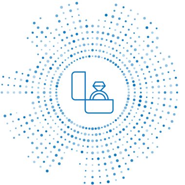 Mavi çizgi Elmas nişan yüzüğü simgesi beyaz arka plan üzerinde izole. Soyut daire rasgele nokta. Vektör İllüstrasyonu