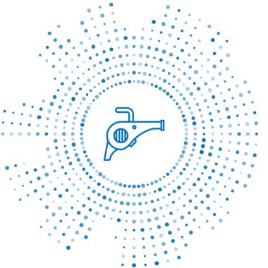 Mavi çizgi Yaprak üfleyici simgesi beyaz arkaplanda izole edildi. Soyut çember rastgele noktalar. Vektör İllüstrasyonu