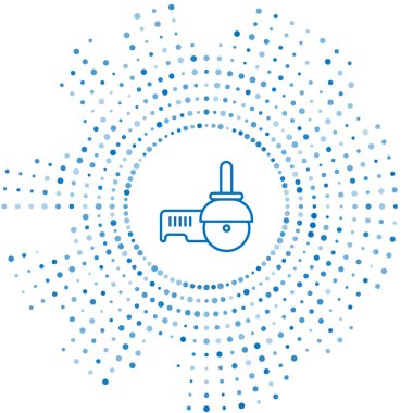 Mavi çizgi açılı öğütücü simgesi beyaz arkaplanda izole edildi. Soyut çember rastgele noktalar. Vektör İllüstrasyonu