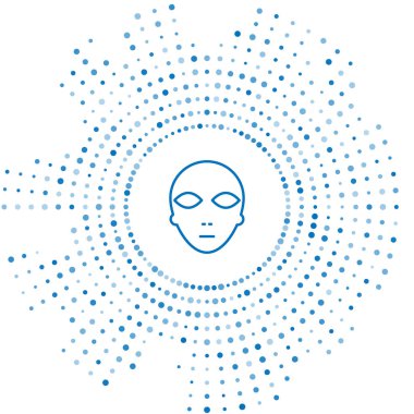 Mavi çizgi uzaylı simgesi beyaz arkaplanda izole edildi. Uzaylı yüzü ya da kafa sembolü. Soyut çember rastgele noktalar. Vektör İllüstrasyonu