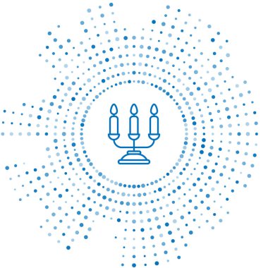 Mavi çizgi Candelabrum, beyaz arkaplanda üç şamdan simgesi var. Soyut çember rastgele noktalar. Vektör İllüstrasyonu