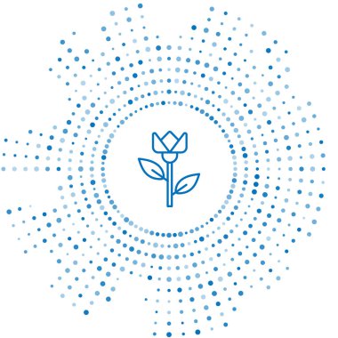 Mavi çizgi çiçek lale simgesi beyaz arkaplanda izole edildi. Soyut çember rastgele noktalar. Vektör İllüstrasyonu