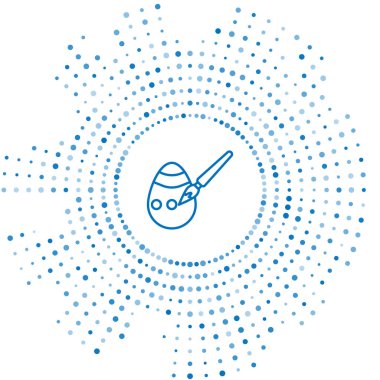 Beyaz arka planda mavi çizgi Paskalya yumurtası ve boya fırçası ikonu var. Mutlu Paskalyalar. Soyut çember rastgele noktalar. Vektör İllüstrasyonu