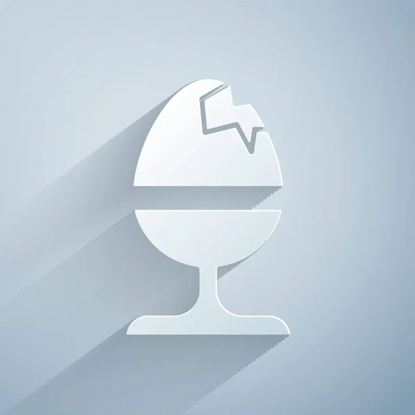 Papier gesneden Kip ei op een standaard icoon geïsoleerd op grijze achtergrond. Vrolijk Pasen. Papierkunst stijl. Vector Illustratie — Stockvector