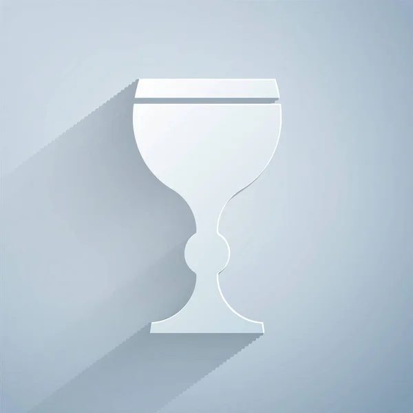 Icono de vidrio de vino cortado en papel aislado sobre fondo gris. Icono de vino. Símbolo de copa. Señal de cristalería. Feliz Pascua. Estilo de arte de papel. Ilustración vectorial — Archivo Imágenes Vectoriales