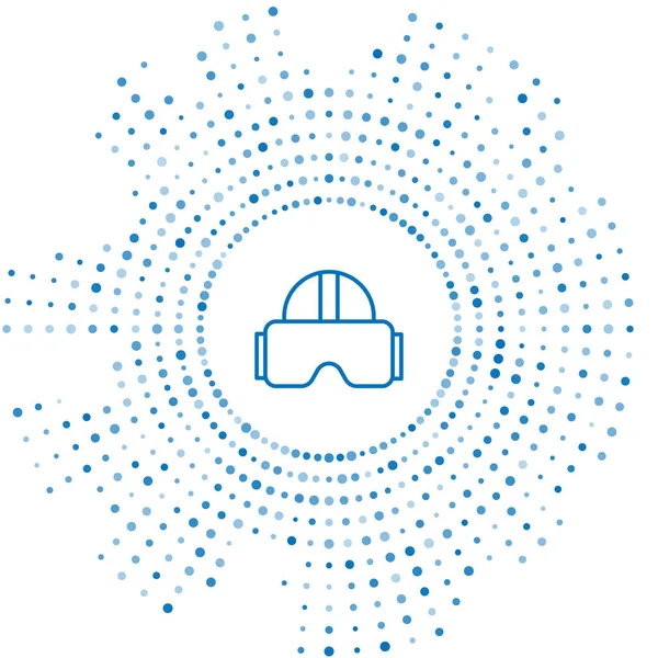 Mavi çizgi Sanal gerçeklik gözlüğü simgesi beyaz arkaplanda izole edildi. Stereoskopik 3D VR maskesi. Soyut çember rastgele noktalar. Vektör İllüstrasyonu